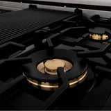 Autograph Edition 48'' Porcelain Rangetop with 7 Gas Burners in DuraSnow Stainless Steel and Champagne Bronze Accents