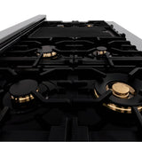 Autograph Edition 48'' Porcelain Rangetop with 7 Gas Burners in DuraSnow Stainless Steel and Champagne Bronze Accents