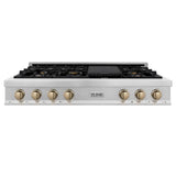 Autograph Edition 48'' Porcelain Rangetop with 7 Gas Burners in DuraSnow Stainless Steel and Champagne Bronze Accents