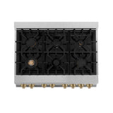 Autograph Edition 36'' 4.6 cu.' Dual Fuel Range with Gas Stove and Electric Oven in DuraSnow Stainless Steel with Champagne Bronze Accents