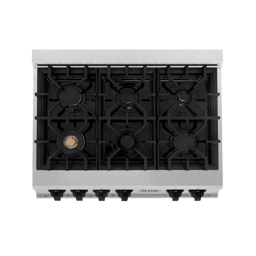 Autograph Edition 36'' Porcelain Rangetop with 6 Gas Burners in DuraSnow Stainless Steel and Champagne Bronze Accents