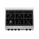 Autograph Edition 36'' Porcelain Rangetop with 6 Gas Burners in Stainless Steel and Champagne Bronze Accents
