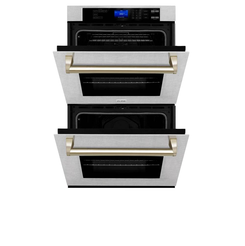 30'' Autograph Edition Double Wall Oven with Self Clean and True Conection in DuraSnow Stainless Steel and Champagne Bronze