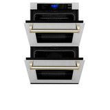 30'' Autograph Edition Double Wall Oven with Self Clean and True Conection in DuraSnow Stainless Steel and Champagne Bronze