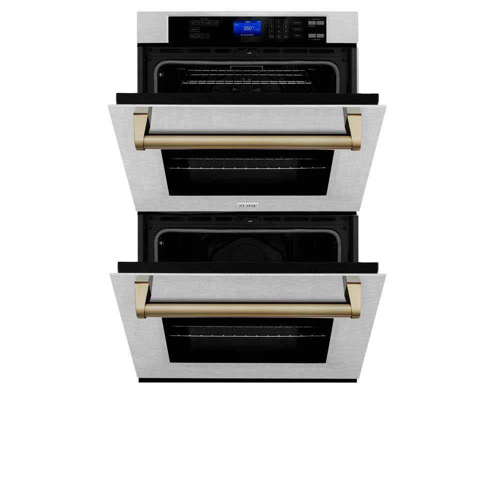 30'' Autograph Edition Double Wall Oven with Self Clean and True Conection in DuraSnow Stainless Steel and Champagne Bronze