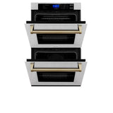 30'' Autograph Edition Double Wall Oven with Self Clean and True Conection in DuraSnow Stainless Steel and Champagne Bronze