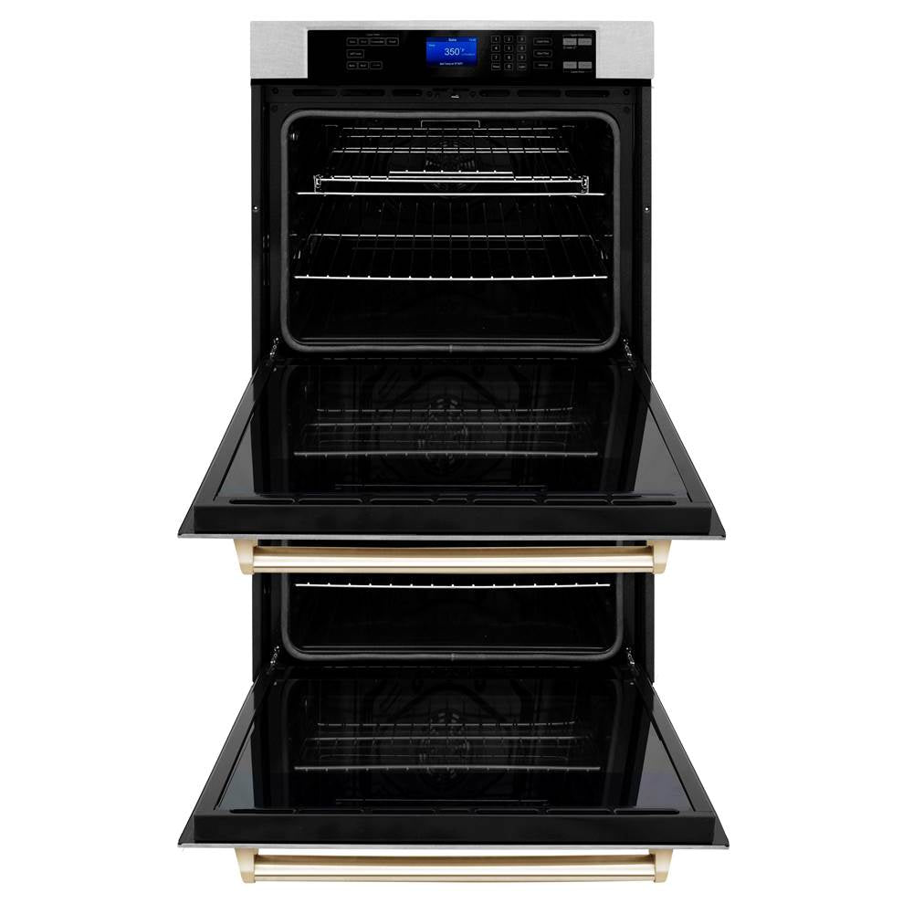 30'' Autograph Edition Double Wall Oven with Self Clean and True Conection in DuraSnow Stainless Steel and Champagne Bronze
