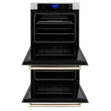 30'' Autograph Edition Double Wall Oven with Self Clean and True Conection in DuraSnow Stainless Steel and Champagne Bronze