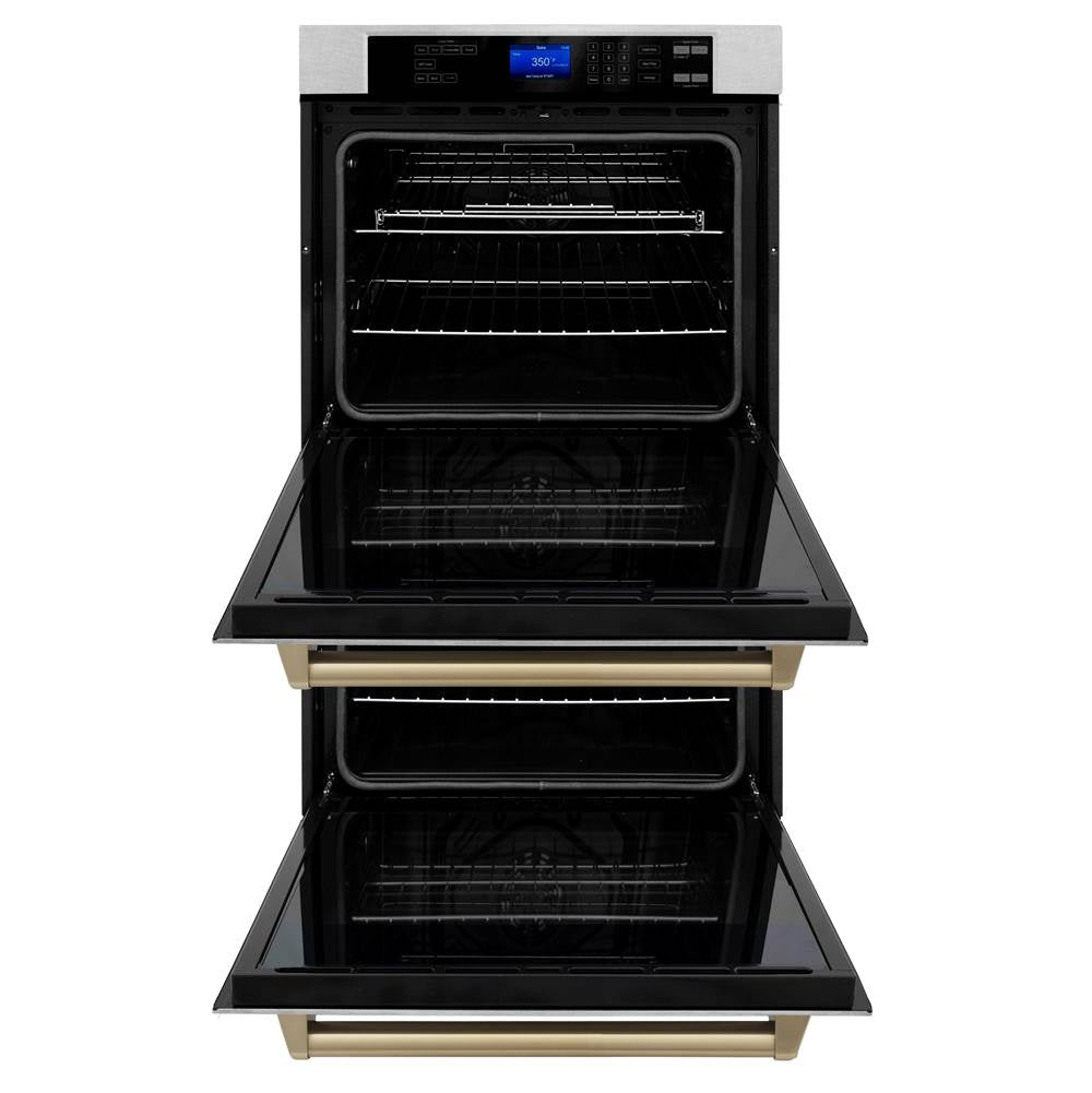 30'' Autograph Edition Double Wall Oven with Self Clean and True Conection in DuraSnow Stainless Steel and Champagne Bronze