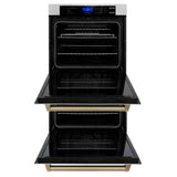30'' Autograph Edition Double Wall Oven with Self Clean and True Conection in DuraSnow Stainless Steel and Champagne Bronze