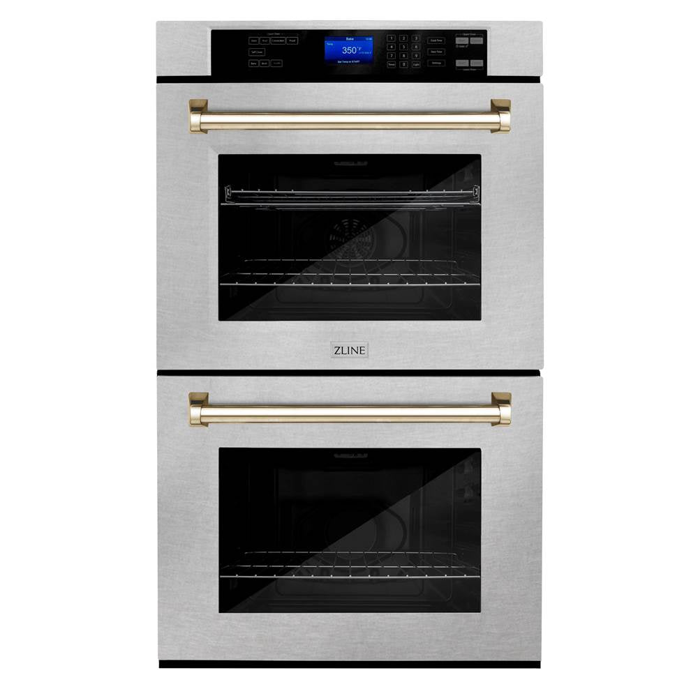 Z-Line - 30'' Autograph Edition Double Wall Oven with Self Clean and True Conection in DuraSnow Stainless Steel and Gold - Polished Gold