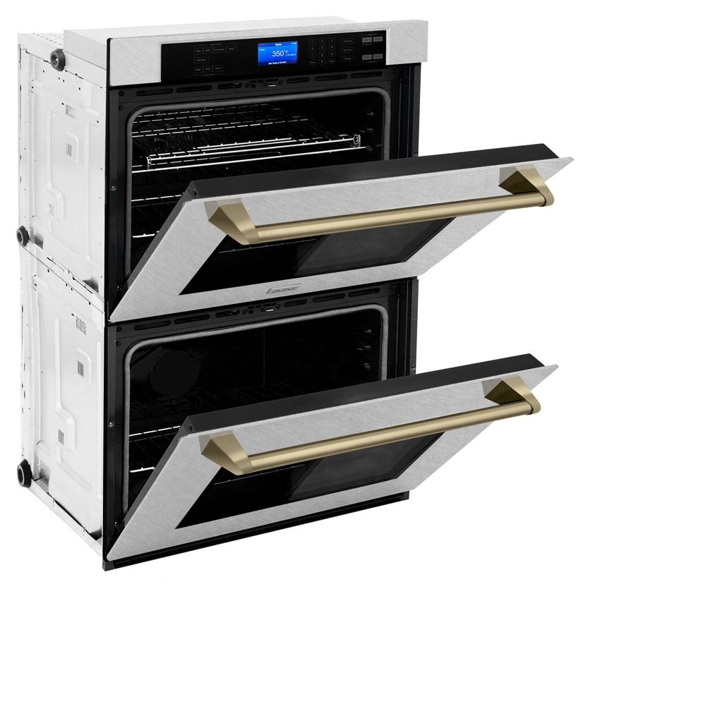 30'' Autograph Edition Double Wall Oven with Self Clean and True Conection in DuraSnow Stainless Steel and Champagne Bronze