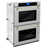 30'' Autograph Edition Double Wall Oven with Self Clean and True Conection in DuraSnow Stainless Steel and Champagne Bronze