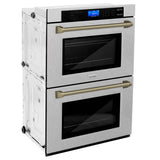 30'' Autograph Edition Double Wall Oven with Self Clean and True Conection in DuraSnow Stainless Steel and Champagne Bronze