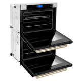 30'' Autograph Edition Double Wall Oven with Self Clean and True Conection in DuraSnow Stainless Steel and Champagne Bronze