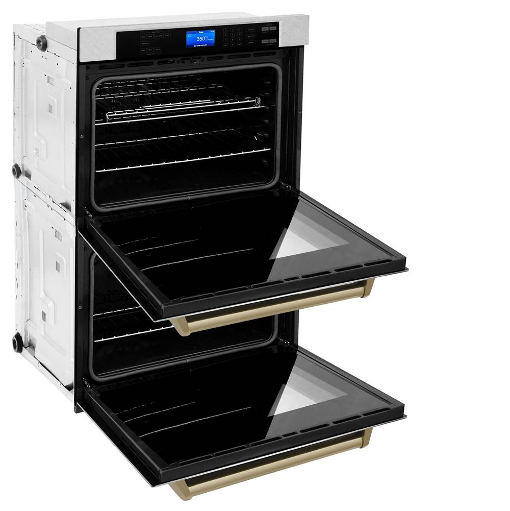30'' Autograph Edition Double Wall Oven with Self Clean and True Conection in DuraSnow Stainless Steel and Champagne Bronze