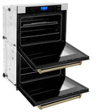 30'' Autograph Edition Double Wall Oven with Self Clean and True Conection in DuraSnow Stainless Steel and Champagne Bronze