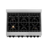 Autograph Edition 36'' 4.6 cu.' Dual Fuel Range with Gas Stove and Electric Oven in DuraSnow Stainless Steel with Champagne Bronze Accents