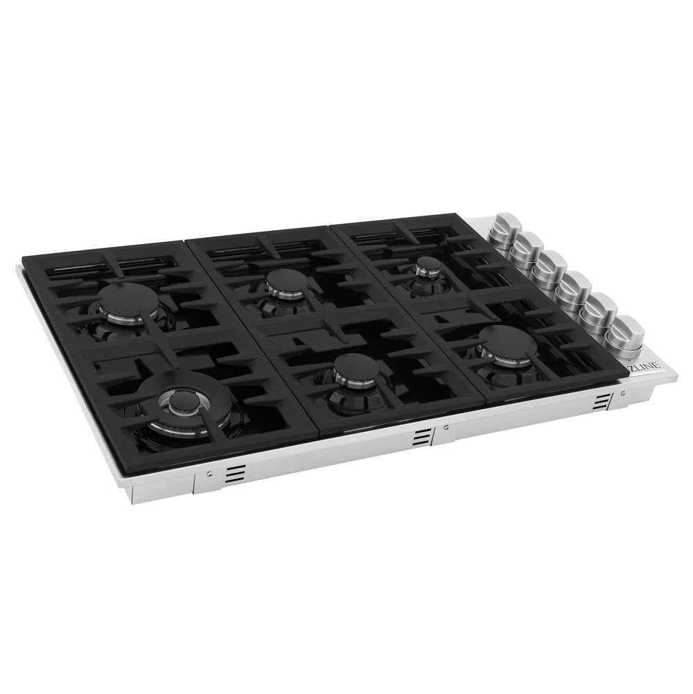 Z-Line - 36'' Dropin Cooktop with 6 Gas Burners and Black Porcelain Top - Stainless Steel