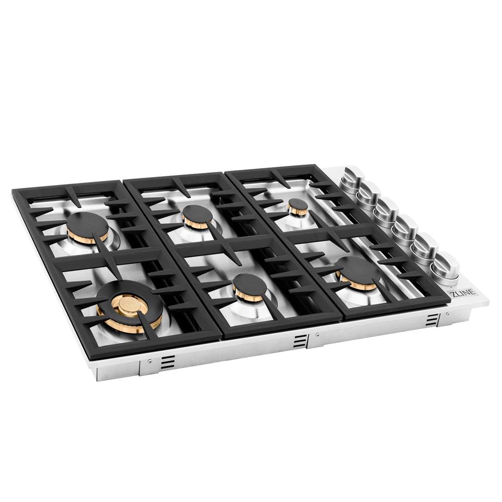 Z-Line - 36'' Dropin Cooktop with 6 Gas Brass Burners - Brass