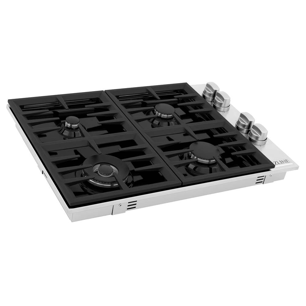 Z-Line - 30'' Dropin Cooktop with 4 Gas Burners and Black Porcelain Top - Stainless Steel