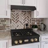 Autograph Edition 30'' Porcelain Rangetop with 4 Gas Burners in Black Stainless Steel and Champagne Bronze Accents