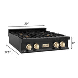 Autograph Edition 30'' Porcelain Rangetop with 4 Gas Burners in Black Stainless Steel and Champagne Bronze Accents