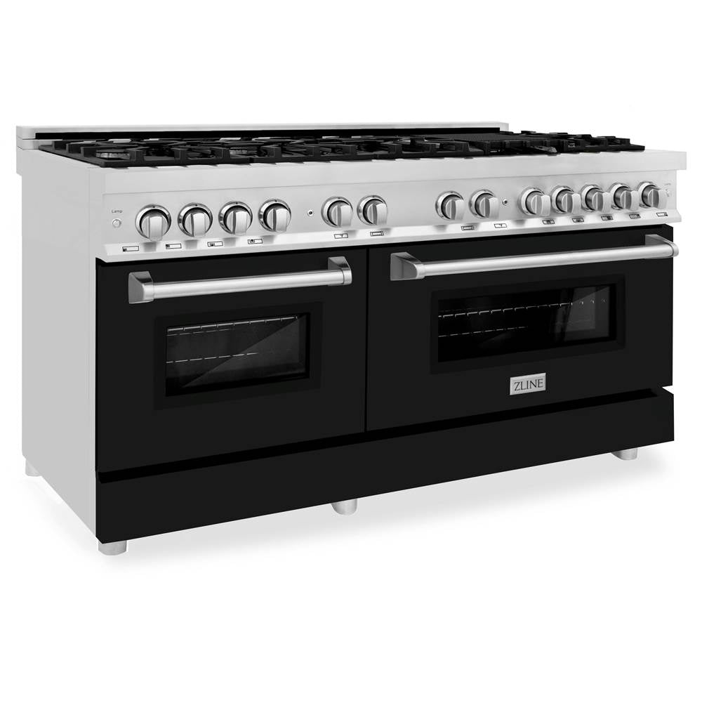 Z-Line - 60'' 7.4 cu.' Dual Fuel Range with Gas Stove and Electric Oven in Stainless Steel and Black Matte Door - Matte Black