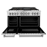 48'' 6.0 cu. ft. Electric Oven and Gas Cooktop Dual Fuel Range with Griddle and Brass Burners in Stainless Steel