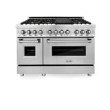 48'' 6.0 cu. ft. Electric Oven and Gas Cooktop Dual Fuel Range with Griddle and Brass Burners in Stainless Steel