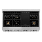 48'' 6.0 cu. ft. Electric Oven and Gas Cooktop Dual Fuel Range with Griddle and Brass Burners in Stainless Steel