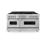 60'' 7.4 cu. ft. Electric Oven and Gas Cooktop Dual Fuel Range with Griddle and Brass Burners in Stainless Steel