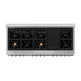 60'' 7.4 cu. ft. Electric Oven and Gas Cooktop Dual Fuel Range with Griddle and Brass Burners in Stainless Steel