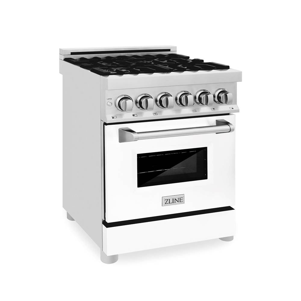 Z-Line - 24'' 2.8 cu. ft. Range with Gas Stove and Gas Oven in Stainless Steel and White Matte Door - Matte White