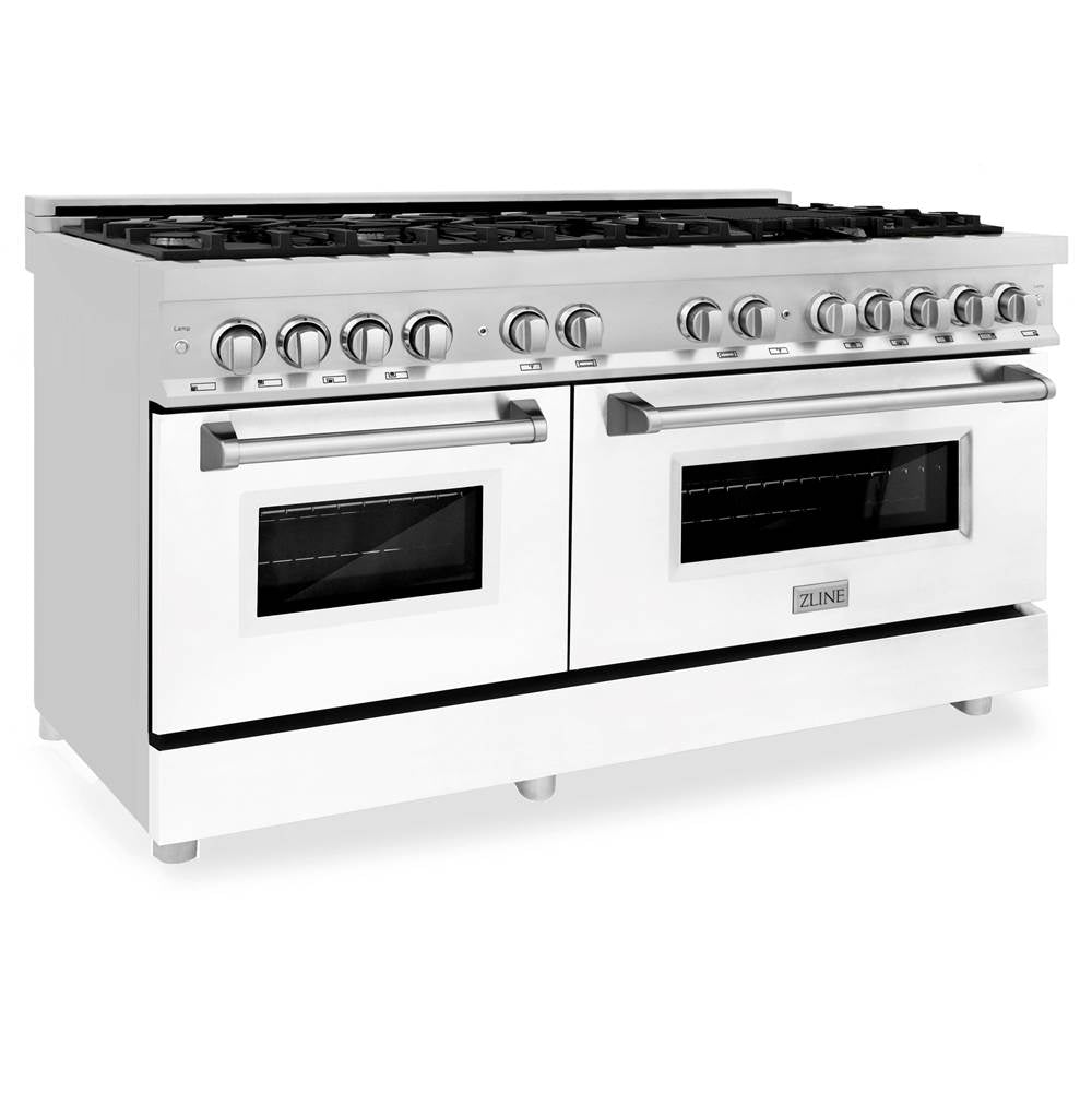 Z-Line - 60'' 7.4 cu.' Dual Fuel Range with Gas Stove and Electric Oven in Stainless Steel and White Matte Door - Matte White