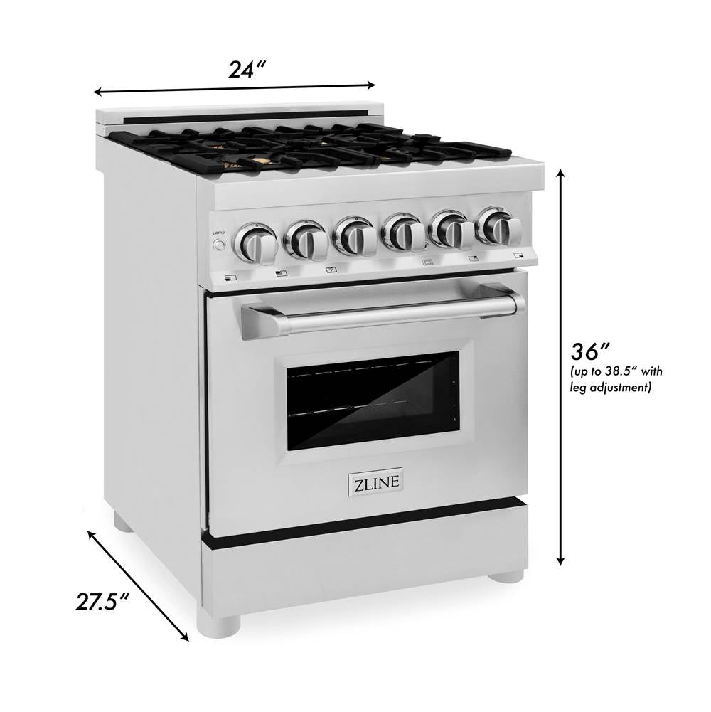 24'' 2.8 cu. ft. Electric Oven and Gas Cooktop Dual Fuel Range with Griddle and Brass Burners in Stainless Steel