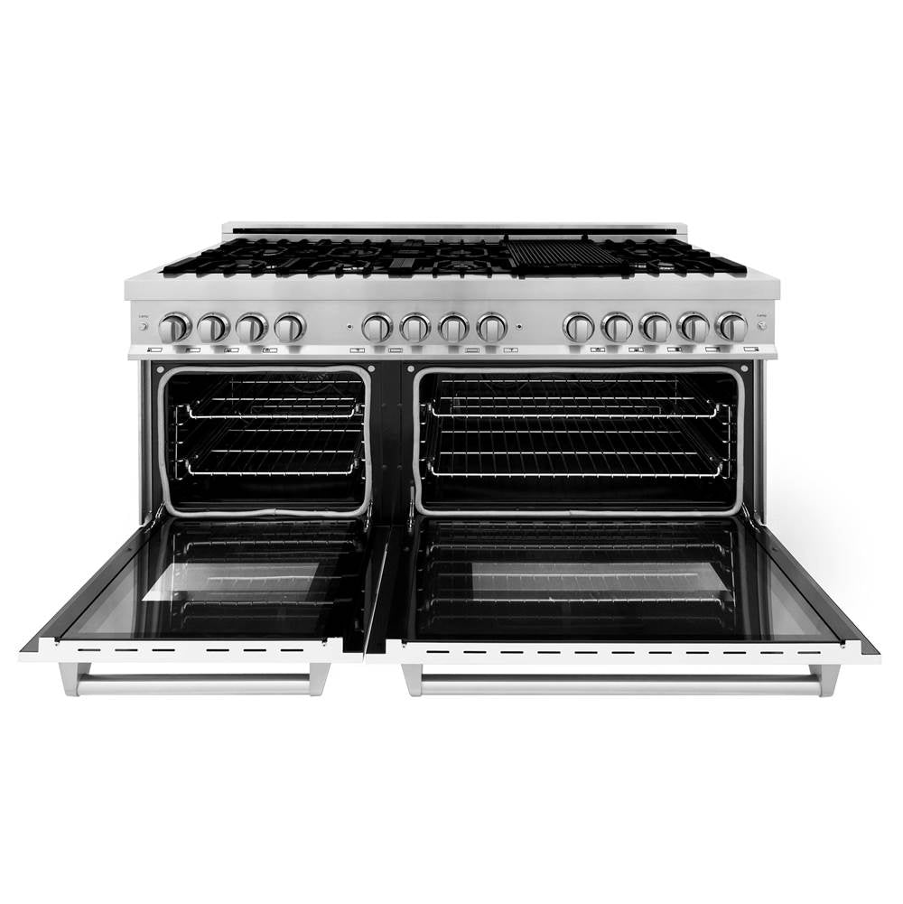 60'' 7.4 cu. ft. Electric Oven and Gas Cooktop Dual Fuel Range with Griddle and White Matte Door in Stainless Steel