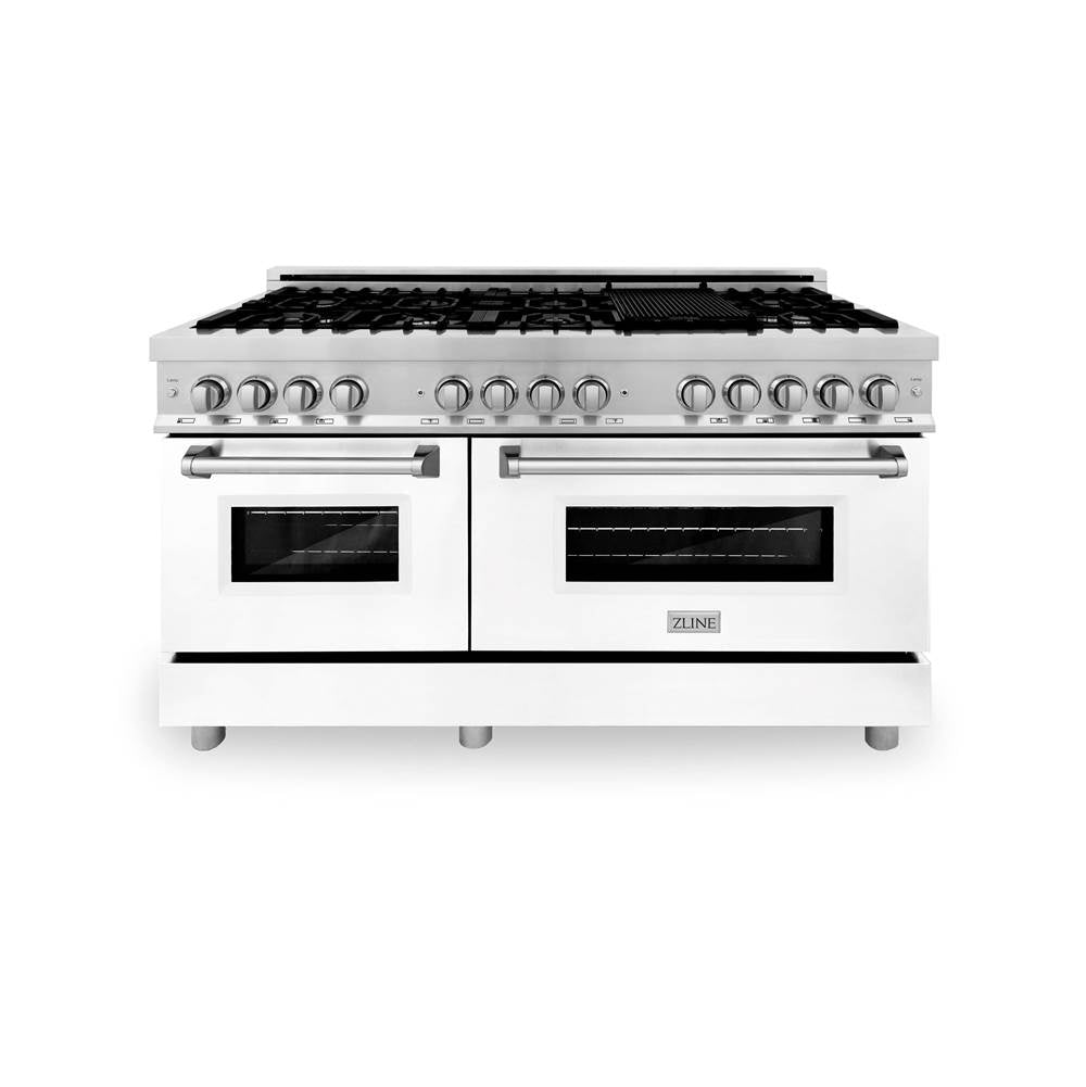 60'' 7.4 cu. ft. Electric Oven and Gas Cooktop Dual Fuel Range with Griddle and White Matte Door in Stainless Steel