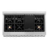 48'' 6.0 cu. ft. Electric Oven and Gas Cooktop Dual Fuel Range with Griddle and Brass Burners in Fingerprint Resistant Stainless