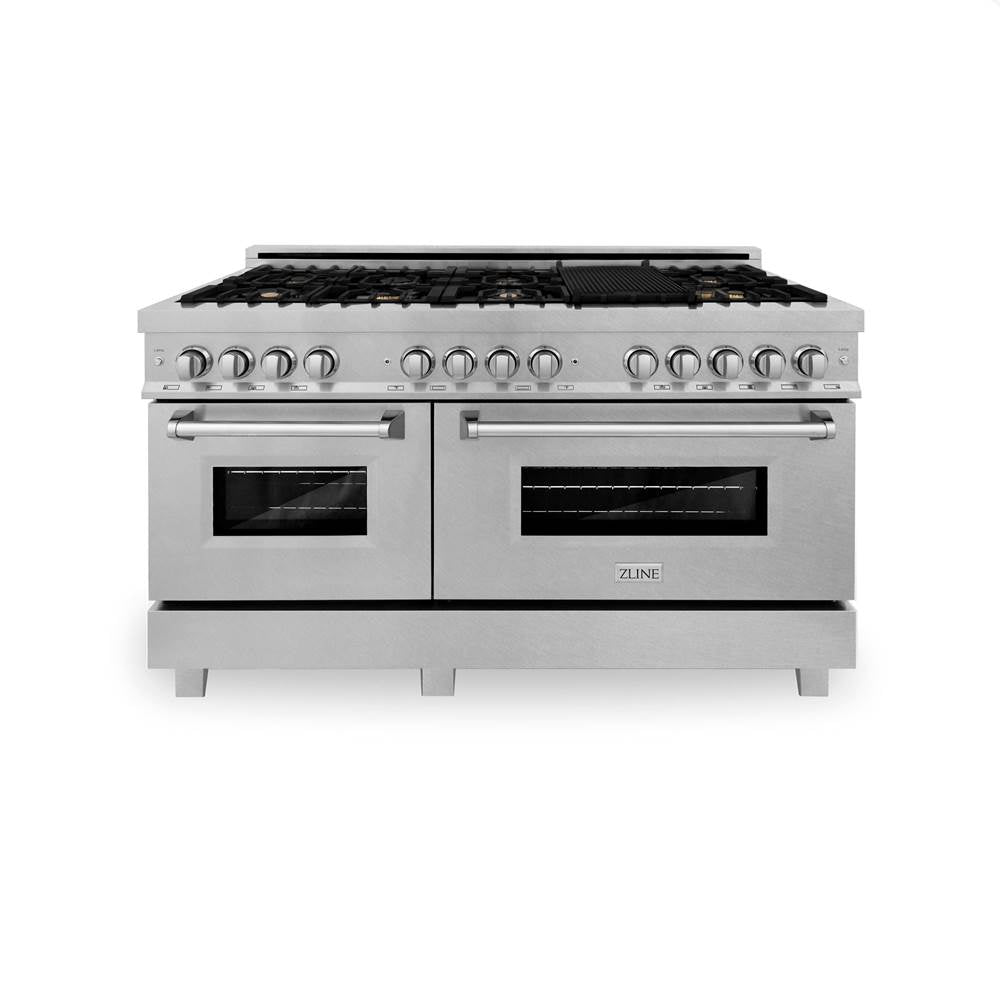 60'' 7.4 cu. ft. Electric Oven and Gas Cooktop Dual Fuel Range with Griddle and Brass Burners in Fingerprint Resistant Stainless