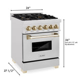 Autograph Edition 24'' 2.8 cu.' Dual Fuel Range with Gas Stove and Electric Oven in DuraSnow Stainless Steel with Champagne Bronze Accents