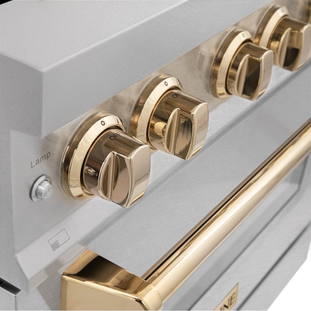 Autograph Edition 30'' 4.0 cu.' Dual Fuel Range with Gas Stove and Electric Oven in DuraSnow Stainless Steel with Champagne Bronze Accents
