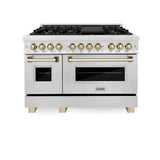 Autograph Edition 48'' 6.0 cu.' Dual Fuel Range with Gas Stove and Electric Oven in DuraSnow Stainless Steel with Champagne Bronze Accents