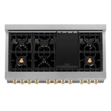 Autograph Edition 48'' 6.0 cu.' Dual Fuel Range with Gas Stove and Electric Oven in DuraSnow Stainless Steel with Champagne Bronze Accents