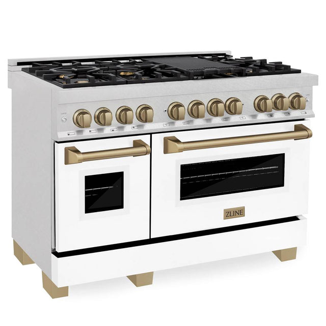 Z-Line - Autograph Edition 48'' 6.0 cu.' Dual Fuel Range with Gas Stove and Electric Oven in DuraSnow Stainless Steel with WM Door and CB Accents - Champagne Bronze