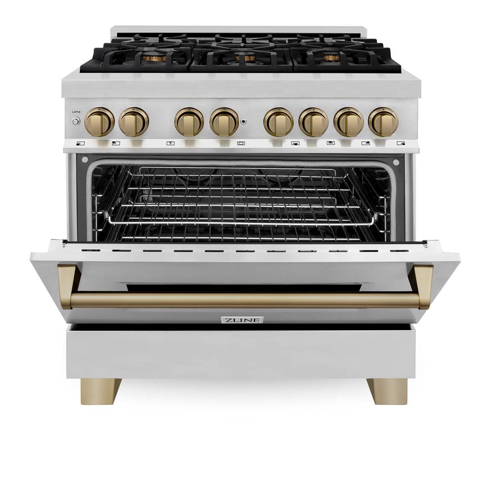 Autograph Edition 36'' 4.6 cu.' Dual Fuel Range with Gas Stove and Electric Oven in Stainless Steel with Champagne Bronze Accents