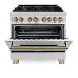 Autograph Edition 36'' 4.6 cu.' Dual Fuel Range with Gas Stove and Electric Oven in Stainless Steel with Champagne Bronze Accents