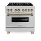 Autograph Edition 36'' 4.6 cu.' Dual Fuel Range with Gas Stove and Electric Oven in Stainless Steel with Champagne Bronze Accents