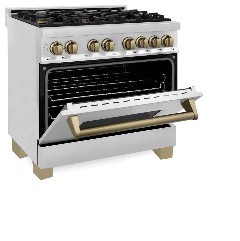 Autograph Edition 36'' 4.6 cu.' Dual Fuel Range with Gas Stove and Electric Oven in Stainless Steel with Champagne Bronze Accents