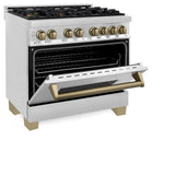Autograph Edition 36'' 4.6 cu.' Dual Fuel Range with Gas Stove and Electric Oven in Stainless Steel with Champagne Bronze Accents